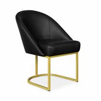 Cadeira Lua Metal Dourado Decorativa Estofada em material sintético Preto para Sala e Escritório Cadeira Lua Metal Dourado Decorativa Estofada em material sintético Preto para Sala e Escritório