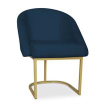 Cadeira Lua Metal Dourado Decorativa Estofada em Veludo Marinho para Sala e Escritório Cadeira Lua Metal Dourado Decorativa Estofada em Veludo Marinho para Sala e Escritório