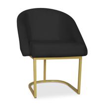 Cadeira Lua Metal Dourado Decorativa Estofada em Veludo Preto para Sala e Escritório Cadeira Lua Metal Dourado Decorativa Estofada em Veludo Preto para Sala e Escritório