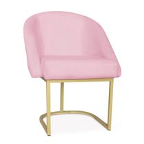 Cadeira Lua Metal Dourado Decorativa Estofada em Veludo Rosa para Sala e Escritório Cadeira Lua Metal Dourado Decorativa Estofada em Veludo Rosa para Sala e Escritório