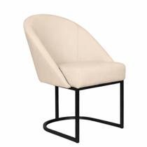 Cadeira Lua Metal Preto Decorativa Estofada em material sintético Bege para Sala e Escritório Cadeira Lua Metal Preto Decorativa Estofada em material sintético Bege para Sala e Escritório