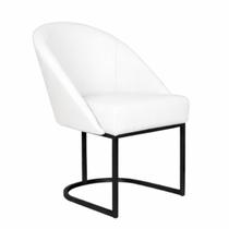 Cadeira Lua Metal Preto Decorativa Estofada em material sintético Branco para Sala e Escritório Cadeira Lua Metal Preto Decorativa Estofada em material sintético Branco para Sala e Escritório