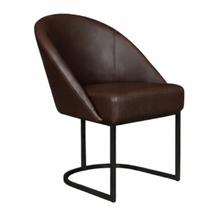 Cadeira Lua Metal Preto Decorativa Estofada em material sintético Marrom para Sala e Escritório