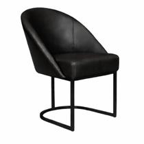 Cadeira Lua Metal Preto Decorativa Estofada em material sintético Preto para Sala e Escritório Cadeira Lua Metal Preto Decorativa Estofada em material sintético Preto para Sala e Escritório