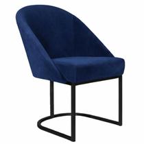 Cadeira Lua Metal Preto Decorativa Estofada em Veludo Azul-Marinho para Sala e Escritório Cadeira Lua Metal Preto Decorativa Estofada em Veludo Azul-Marinho para Sala e Escritório