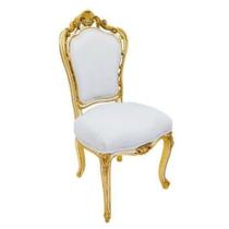 Cadeira Luiz XV Tecido Nobre Off White Folha Ouro