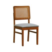 Cadeira Madeira Maciça Lyon Encosto Telinha Assento Estofado - Amêndoa