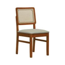 Cadeira Madeira Maciça Lyon Encosto Telinha Natural Assento Estofado - Amêndoa