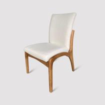 Cadeira Madri De Madeira Maciça Estofado Tecido Linho Off-White - Mobello Móveis
