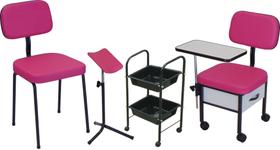 Cadeira Manicure + Cadeira Cliente + Carr Auxiliar + Suporte pedicure Kit 4 peças ST