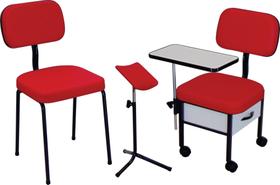 Cadeira Manicure + Cadeira Cliente + Suporte Pedicuro - Kit Trio ST