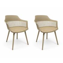Cadeira Marcela com Assento Estofado em Linho Nude - Kit 02