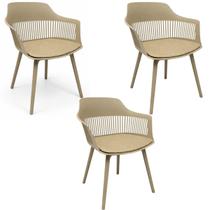 Cadeira Marcela com Assento Estofado em Linho Nude - Kit 03