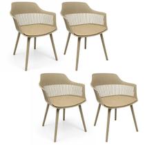 Cadeira Marcela com Assento Estofado em Linho Nude - Kit 04