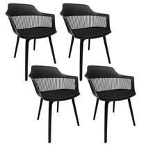 Cadeira Marcela com Assento Estofado em Linho Preta - Kit 04