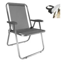 Cadeira Max Alumínio Praia Piscina Até 140Kg Porta Copos Térmico Lata Isopor Dobrável - Zaka