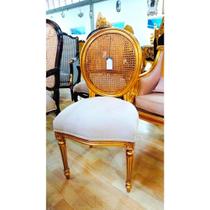 Cadeira Medalhão Folha Ouro Palhinha Assento Claro Luxo