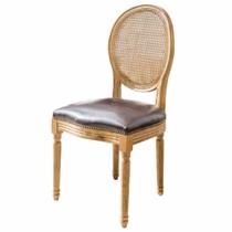 Cadeira Medalhão Madeira Assento de Couro Encosto Palhinha