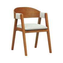Cadeira Miami Madeira Maciça Encosto Anatômico Curvo Assento Estofado Linho
