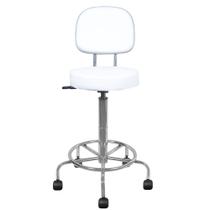 Cadeira Mocho Alta Cromada Branca Estética Giratória maca com encosto altura maxima 72cm Cadeira Mocho Alta Cromada Branca Estética Giratória maca com encosto altura maxima 72cm