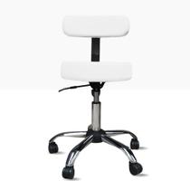 Cadeira Mocho Branco Cromado Estética Profissional Ergonômico Odontologico Giratório Regulável