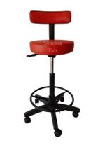 Cadeira mocho caixa alta podologo - com aro - base de rodízio para recpçao mercado balcao corano vermelho