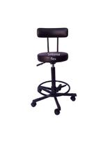 Cadeira mocho caixa alta podologo com L duplo aro base em aço com rodízio corano preto