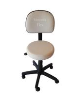 Cadeira mocho com encosto secretaria - base com rodízio - regulagem de altura a gás pra dentista tatuador corano branco