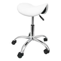 Cadeira Mocho Ergonômica Sela Branca Giratória Profissional Estrutura Cromada Cadeira Mocho Ergonômica Sela Branca Giratória Profissional Estrutura Cromada