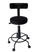Cadeira Mocho podologo com regulagem de altura estrela de ferro apoio de pé com rodízio suede preto