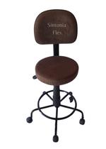 Cadeira mocho secretaria - base de ferro e apoio de pé com rodízio suede marrom