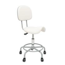 Cadeira Mocho Sela C/ Encosto 62cm Estética Dentista Cromada Branco