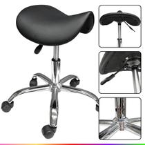 Cadeira Mocho Tipo Sela Preta Giratória Massagista Plus Estética Manicure Dentista