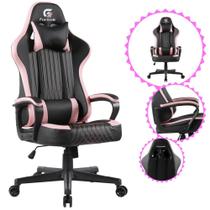 Cadeira Modelo Gamer Fortrek Cruiser Reclinável 155 e Giratória Com Almofadas Para Lombar e Pescoço Muito Confortável Cor Preto e Rosa