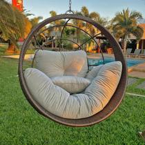 Cadeira Ninho Suspensa com Suporte Design Moderno em Fibra Sintética para Varanda e Jardim Argila Cadeira Ninho Suspensa com Suporte Design Moderno em Fibra Sintética para Varanda e Jardim Argila