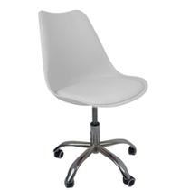 Cadeira Office Base Cromada Com Rodizio Giratória Saarinen Branco