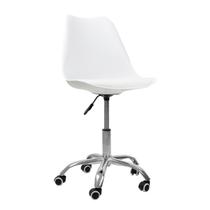 Cadeira Office Base Cromada Com Rodizio Giratória Saarinen Branco