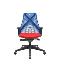 Cadeira Office Bix Tela Azul Assento Aero Vermelho Autocompensador Base Piramidal 95cm - 64034