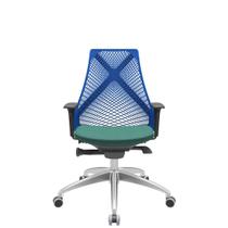 Cadeira Office Bix Tela Azul Assento Poliéster Verde Autocompensador Base Alumínio 95cm - 63980