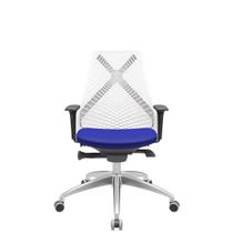 Cadeira Office Bix Tela Branca Assento Aero Azul Autocompensador Base Alumínio 95cm - 64000