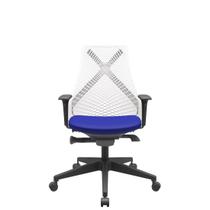 Cadeira Office Bix Tela Branca Assento Aero Azul Autocompensador Base Piramidal 95cm - 64052 - Sun House