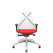 Cadeira Office Bix Tela Branca Assento Aero Vermelho Autocompensador Base Alumínio 95cm - 64001 - Sun House