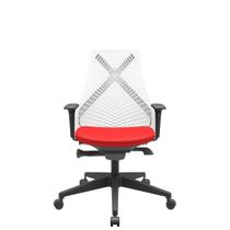 Cadeira Office Bix Tela Branca Assento Aero Vermelho Autocompensador Base Piramidal 95cm - 64053 Cadeira Office Bix Tela Branca Assento Aero Vermelho Autocompensador Base Piramidal 95cm - 64053