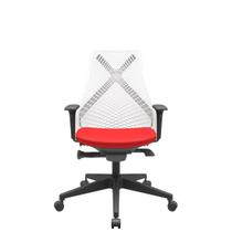 Cadeira Office Bix Tela Branca Assento Aero Vermelho Autocompensador Base Piramidal 95cm - 64053 - Sun House