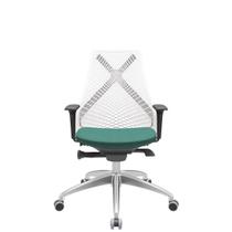Cadeira Office Bix Tela Branca Assento Poliéster Verde Autocompensador Base Alumínio 95cm - 64014