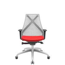 Cadeira Office Bix Tela Cinza Assento Aero Vermelho Autocompensador Base Alumínio 95cm - 63987 - Sun House
