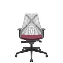 Cadeira Office Bix Tela Cinza Assento Poliéster Vinho Autocompensador Base Piramidal 95cm - 64044