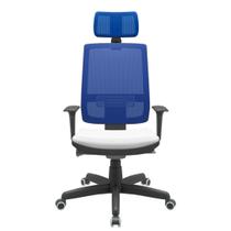 Cadeira Office Brizza Tela Azul Com Encosto Assento Aero Branco Autocompensador Base Standard 126cm - 63389 - Sun House