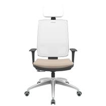 Cadeira Office Brizza Tela Branca Com Encosto Assento Poliester Fendi RelaxPlax Base Aluminio 126cm - 63606