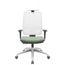 Cadeira Office Brizza Tela Branca Com Encosto Assento Vinil Verde RelaxPlax Base Aluminio 126cm - 63608